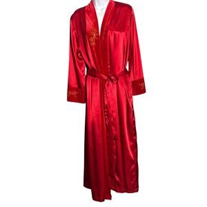 Morgan Taylor Vintage Red Satin Robe with Gold
Embroidery - Size Small